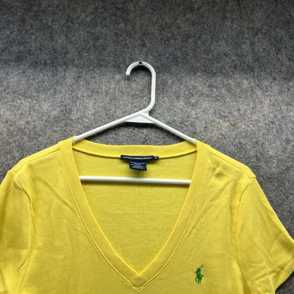 Ralph Lauren Shirt Women Large Ladies Yellow V Neck Sport Pony Preppy - Picture 2 of 11